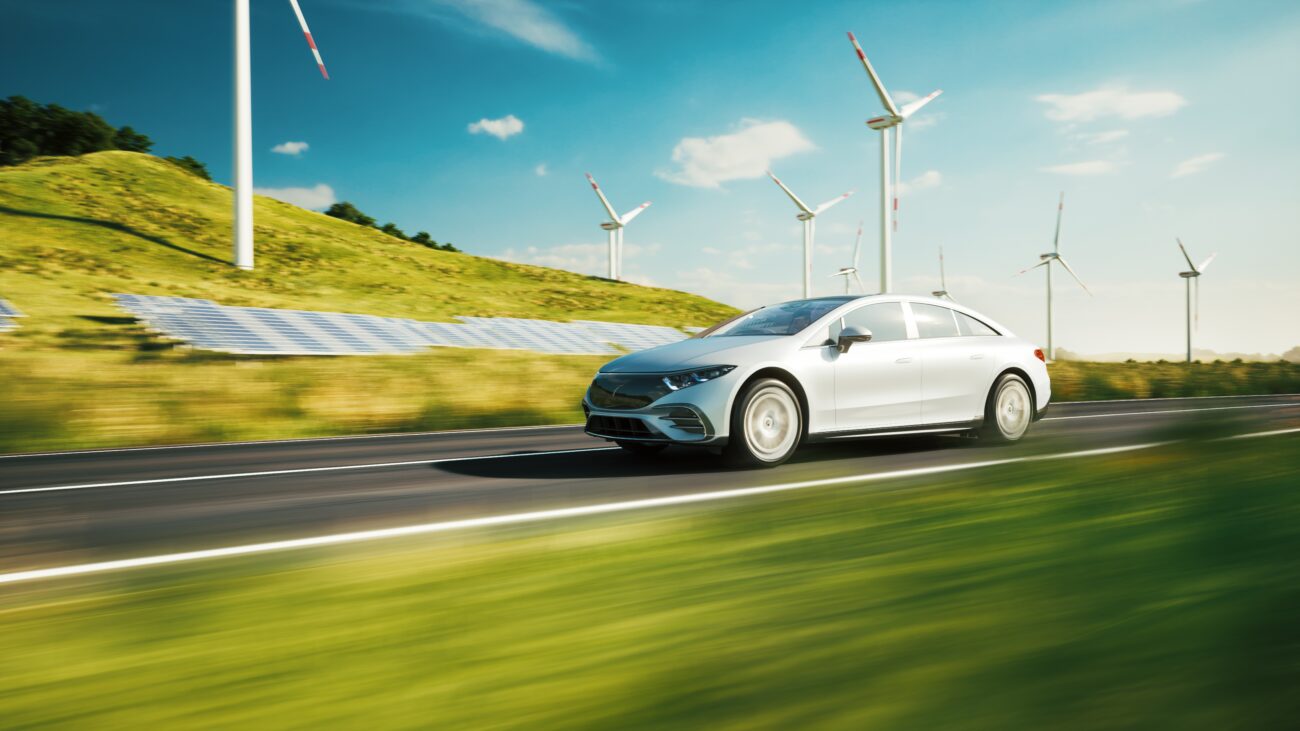 Electric car driving representing E-Mobility